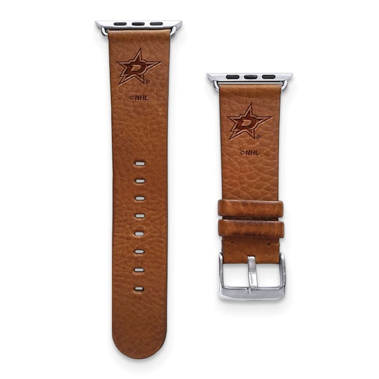 Gametime NHL Dallas Stars Tan Leather Apple Watch Band (42/44mm M/L).
Watch not included.