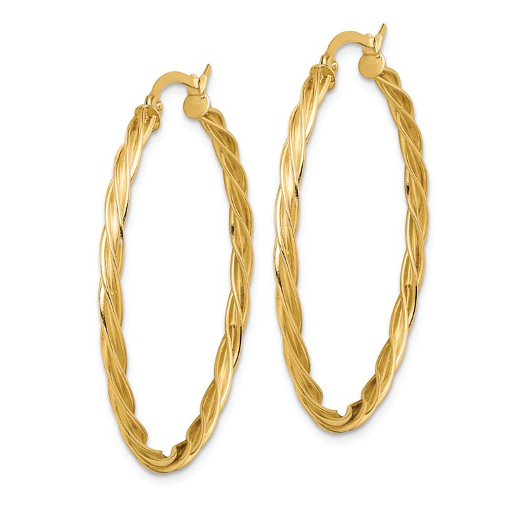 14k Yellow Gold 1 9/16" Polished Twisted Hoop Earrings