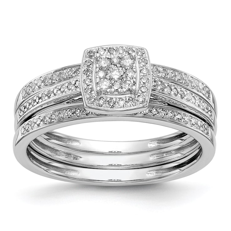 Rhodium Over 14K White Gold Diamond Cluster Engagement Ring 0.20ctw