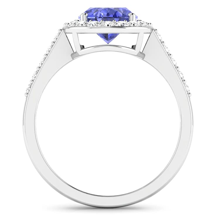 1.8ctw Violet Tanzanite and Diamond 14K White Gold Halo Ring