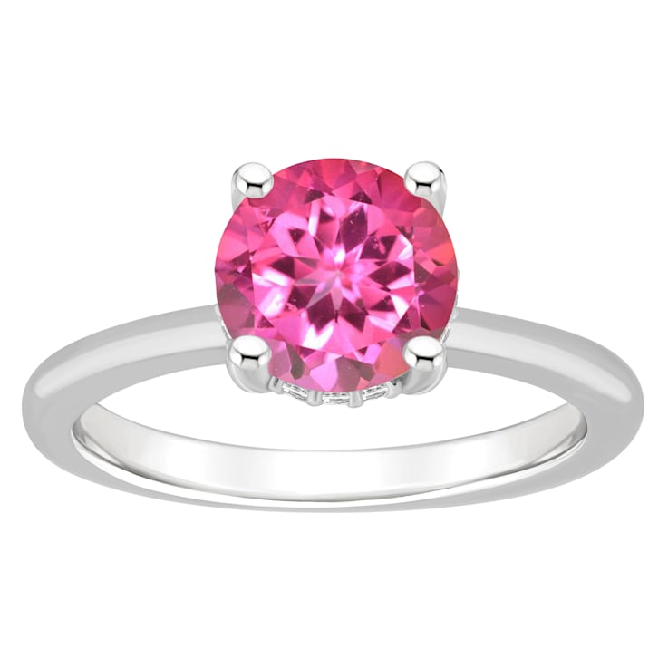 8mm Round Pink Topaz With Diamond Accents Rhodium Over Sterling Silver
Hidden Halo Ring