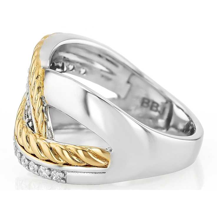 Two-Tone Moissanite Crossover Ring In 14K Gold And Platinum-Enhanced
Sterling Silver 0.44ctw DEW