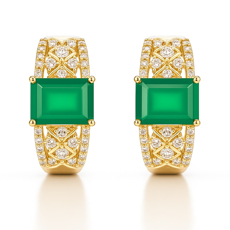 Green Agate 14k Yellow Gold Over Sterling Silver Hoop Earrings