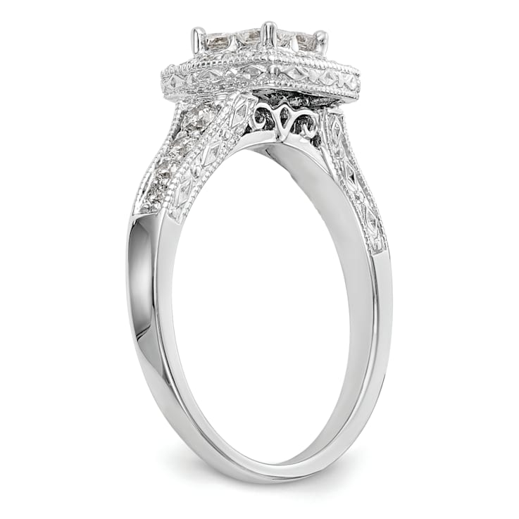 Rhodium Over 14K White Gold Diamond Cluster Engagement Ring 0.78ctw