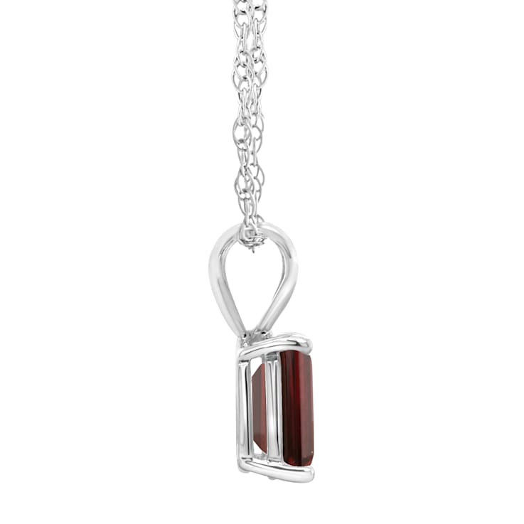8x6mm Emerald Cut Garnet 14k White Gold Pendant With Chain