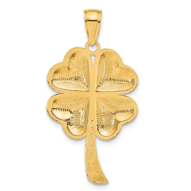 14K Yellow Gold Solid Polished 4-Leaf Clover Pendant
