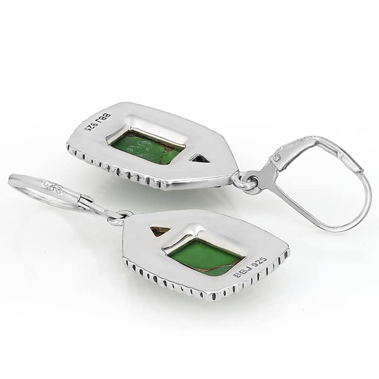 Green Turquoise Oxidized Sterling Silver Earrings 10x7mm