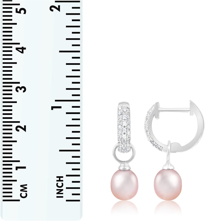 7-8mm White and Pink Cultured Freshwater Pearl Rhodium Over Sterling
Silver Earrings