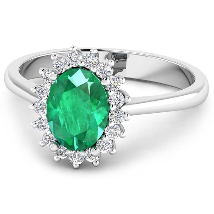 1.75ctw Green Emerald and Diamond 14K White Gold Halo Ring
