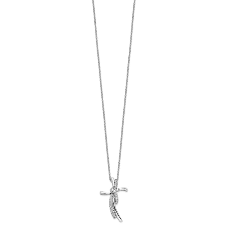 Rhodium Over 14K White Gold Lab Grown Diamond Cross Pendant Necklace