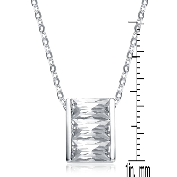 Rectangle CZ Solitaire Pendant In Sterling Silver