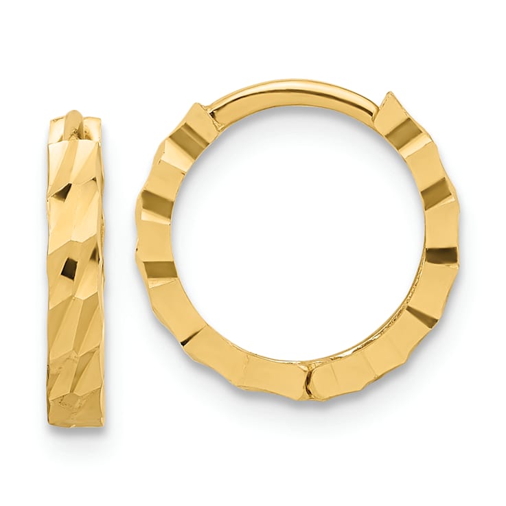 10k Yellow Gold 1/2 inch Polished and Diamond-cut Huggie Hoop Earrings