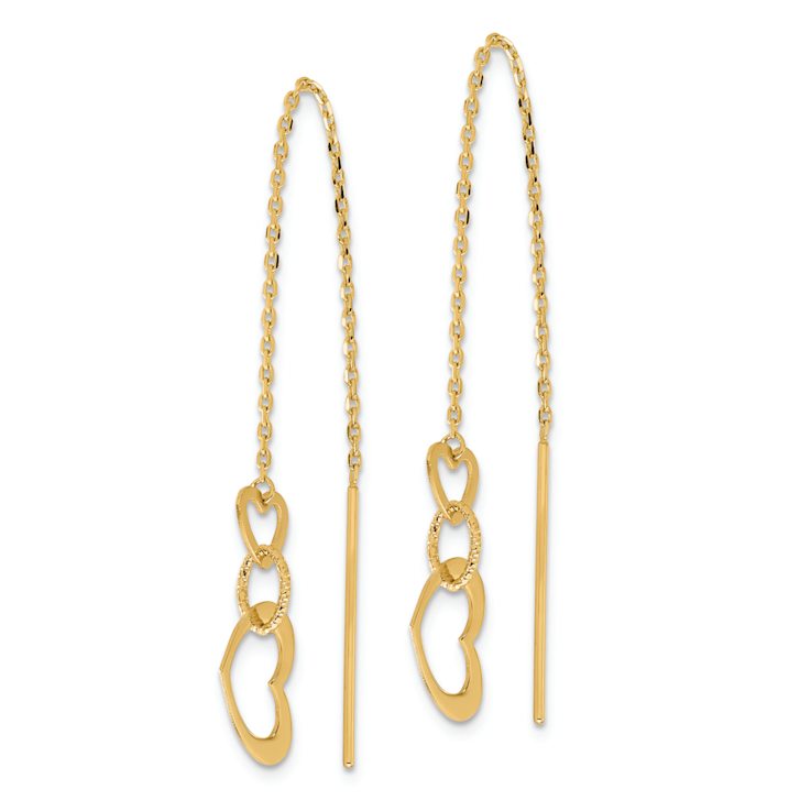 14k Yellow Gold Polished Hearts Dangle Earrings
