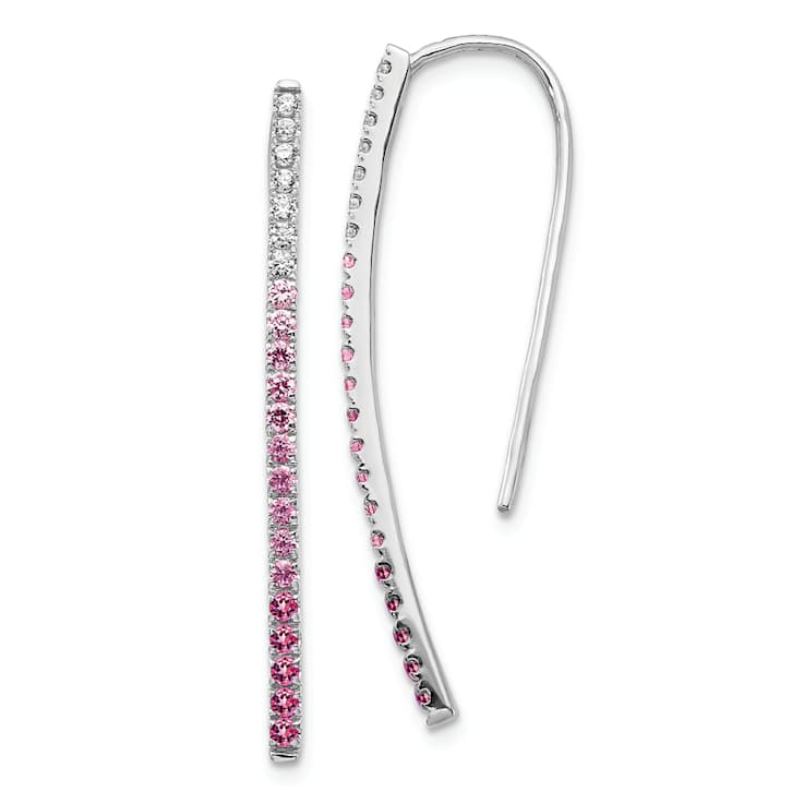Rhodium Over 14K White Gold Diamond and Pink Sapphire Earrings