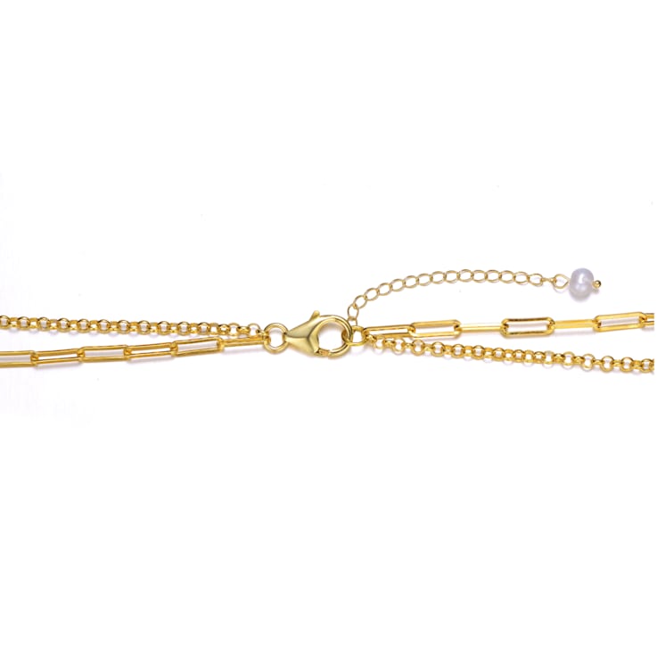 Pear Shape Freshwater Pearl Layered Necklace In 14K Gold Over Sterling Silver