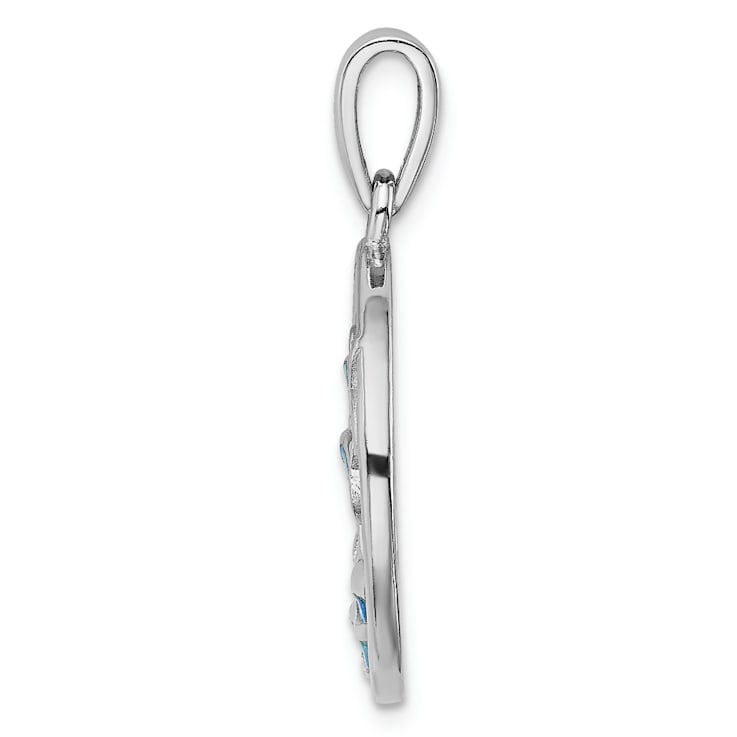 Rhodium Over Sterling Silver Blue Lab Created Opal Dolphins Pendant