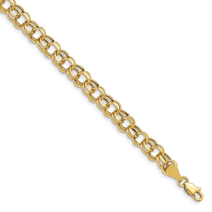 10k Yellow Gold 5.5mm Diamond-Cut Double Link Charm Bracelet