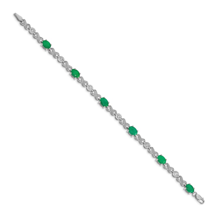 Rhodium Over 14k White Gold Diamond and Emerald Infinity Bracelet