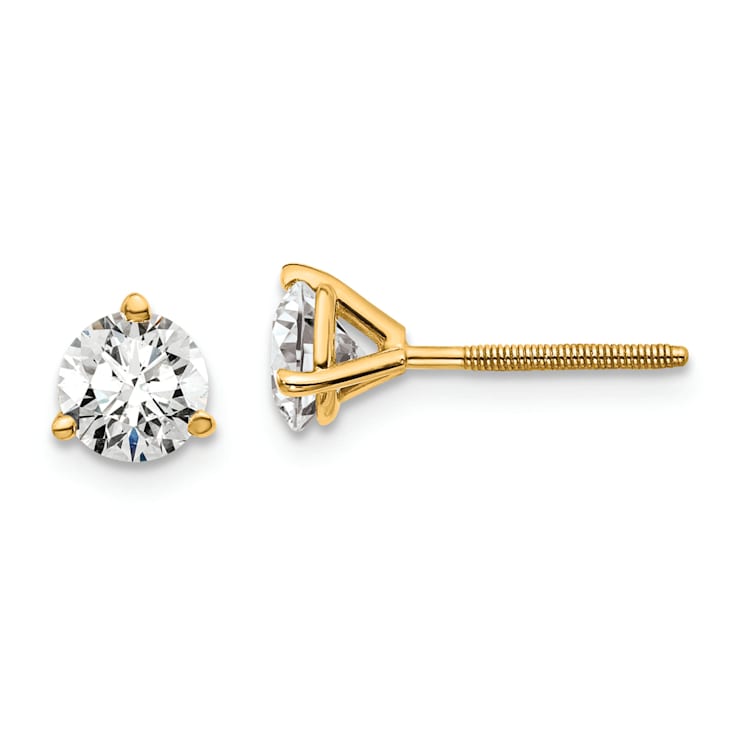 14K Yellow Gold Lab Grown Diamond 1ct. VS/SI GH+, 3 Prong Screwback Earrings