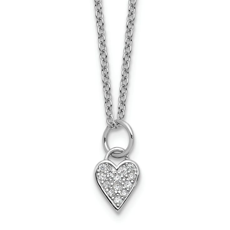 Rhodium Over Sterling Silver Polished Cubic Zirconia Heart with 2 Inch
Extension Necklace