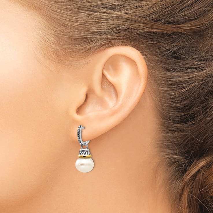 Sterling Silver Antiqued with 14K Accent 10mm Freshwater Cultured Pearl
Dangle Earrings