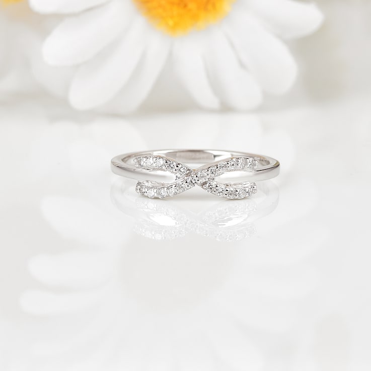 Lab Grown Diamond Rhodium Over Sterling Silver Criss Cross Infinity Ring
VS- GH