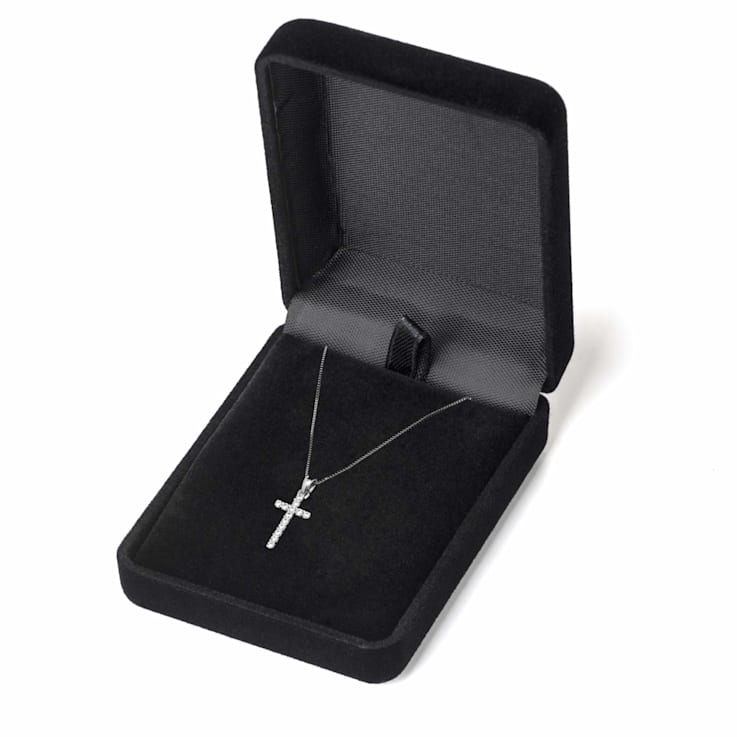 White Cubic Zirconia 14k White Gold Cross Pendant With Chain 0.30ctw