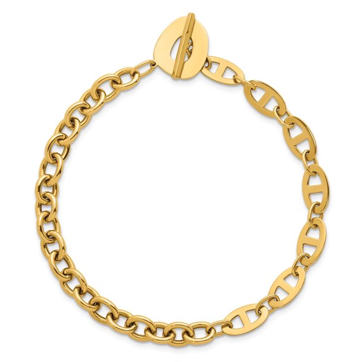 14K Yellow Gold Anchor and Cable Link 7.5 inch Toggle Bracelet