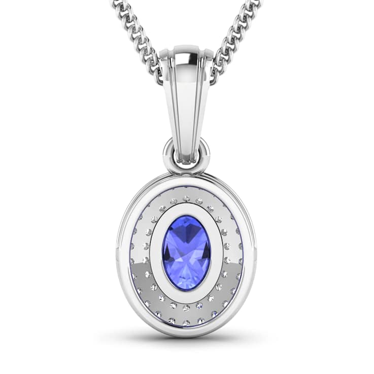 0.62ctw 14K White Gold Tanzanite and White Diamond Pendant with 18 inch
Cable Chain