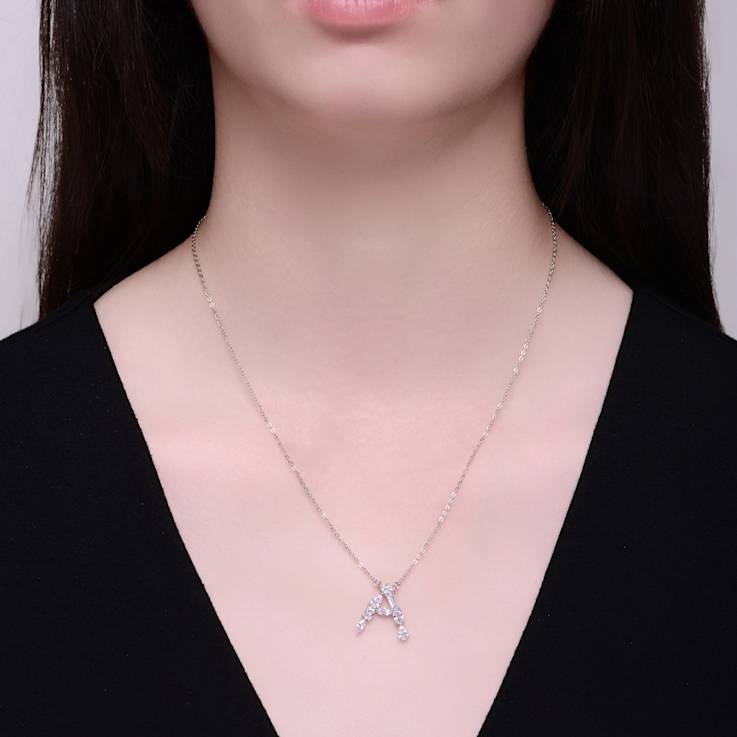 Initial A Mixed Cut CZ Pendant Necklace In Sterling Silver 18 Inch