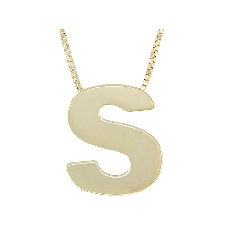 Block Letter S Initial Pendant Necklace In 10K Gold