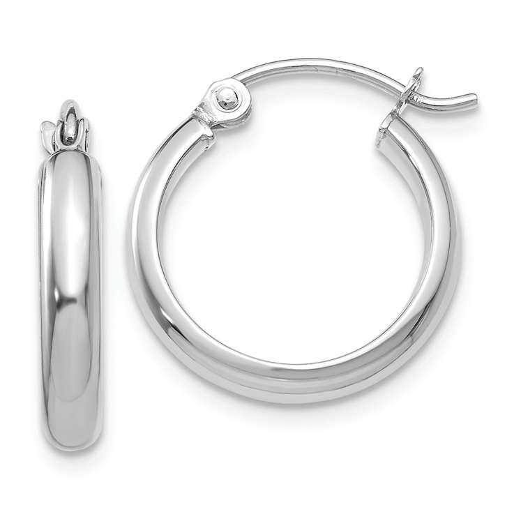 Rhodium Over 14k White Gold 1/2" Round Tube Hoop Earrings