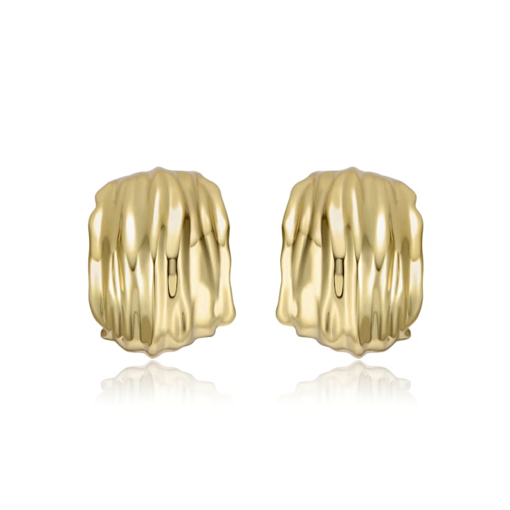 Basket Weave C-Hoop Earrings In 14K Gold Over Brass