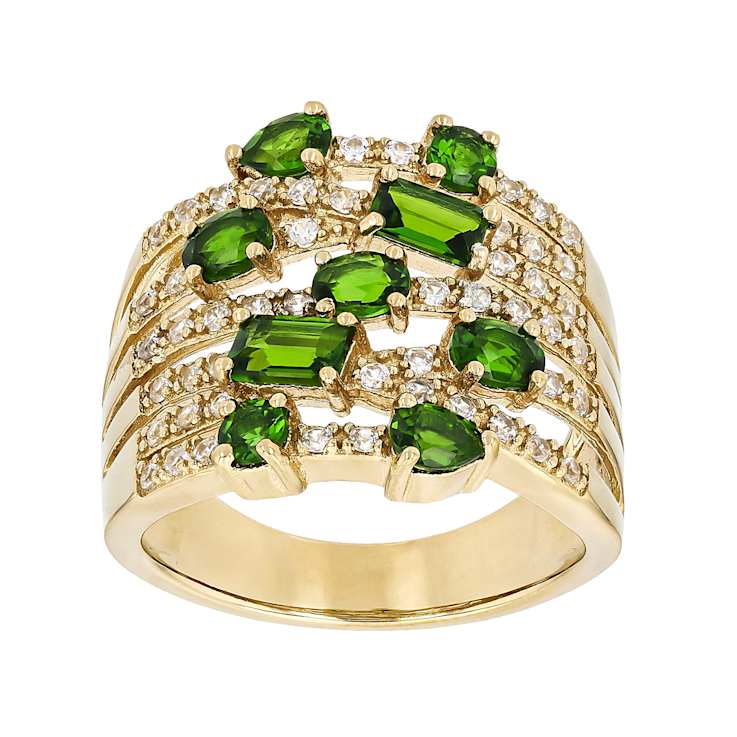 Chrome Diopside And White Zircon Cluster Ring In 18K Gold Over Sterling
Silver 2.09ctw