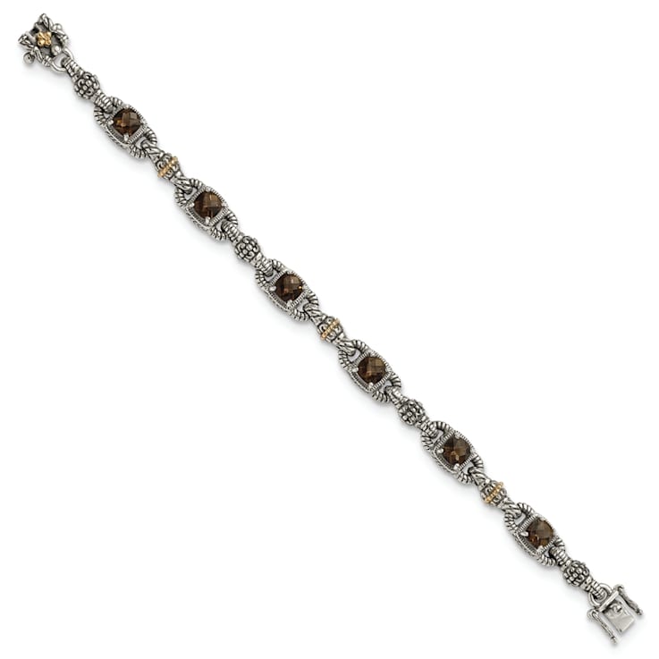 Sterling Silver with 14K Gold Over Sterling Silver Accent Oxidized Smoky
Quartz Bracelet