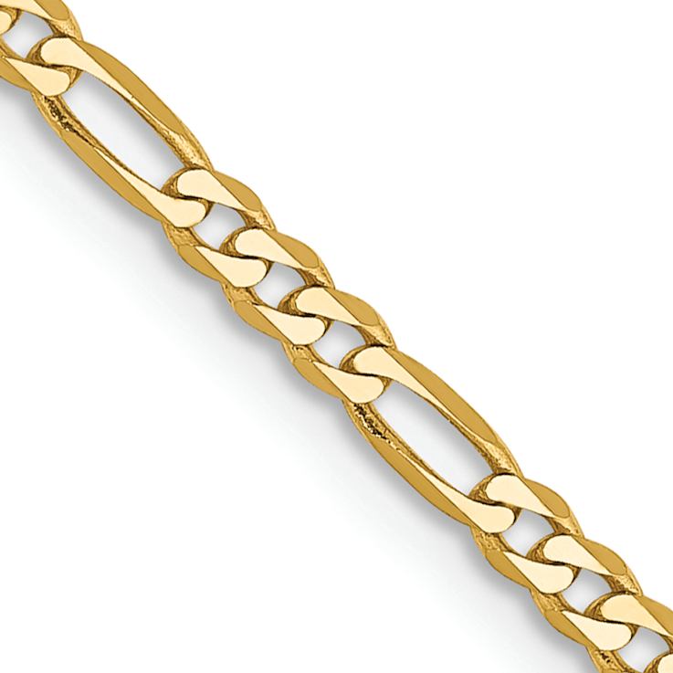 14k Yellow Gold 2.25mm Solid Flat Figaro 30 Inch Chain