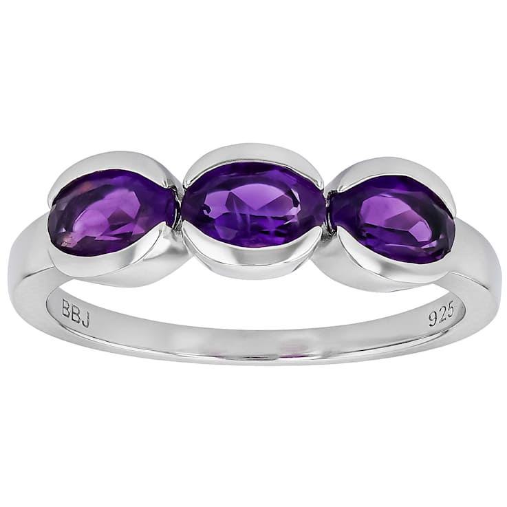 Amethyst Three-Stone Ring In Platinum Over Sterling Silver
