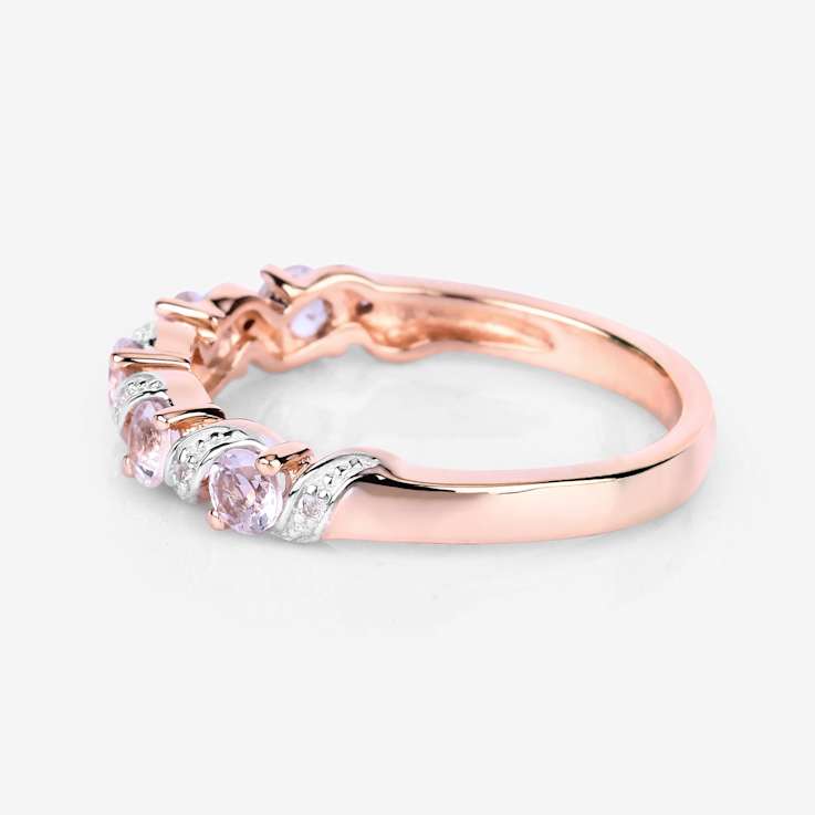 Peach Morganite and White Topaz Sterling Silver 5 StoneHalf Eternity
Band Ring Gift For Women