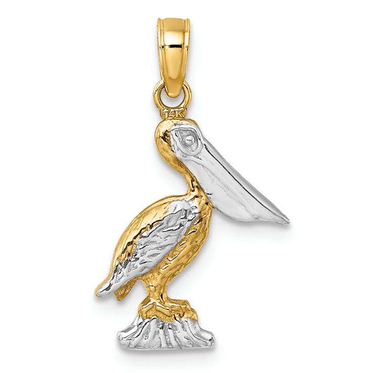 14K Two-tone Gold  3D Textured Small Standing Pelican Charm