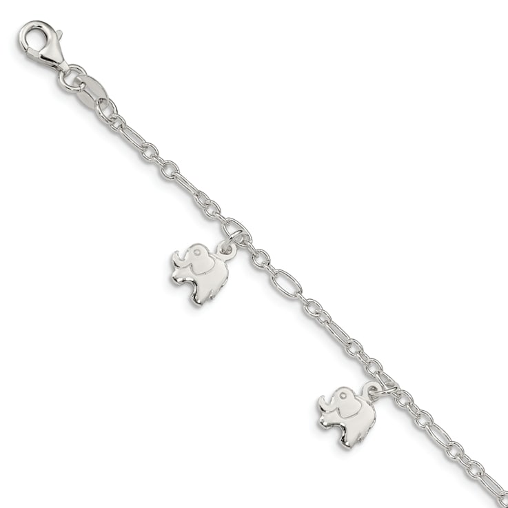 Sterling Silver Polished Elephants with 1-inch Extensions Children's Bracelet