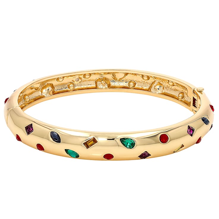 Multi-Color Crystal Bangle Bracelet In Gold Tone