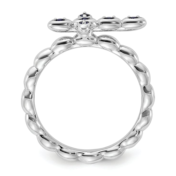 Rhodium Over Sterling Silver Stackable Expressions Cross Lab Created
Sapphire Ring 0.1ctw