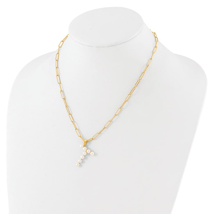 Gold Tone Sterling Silver 3-5.5mm Freshwater Cultured Pearl LETTER T
18-inch Necklace