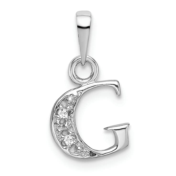 Rhodium Over 10k White Gold Accent Diamond Letter G Initial Pendant