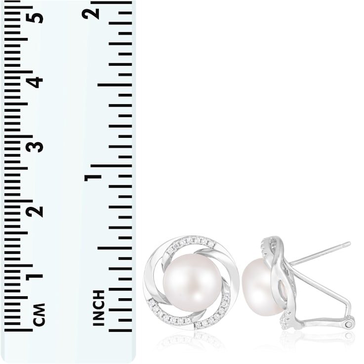 White Cultured Freshwater Pearl and CZ Rhodium Over Sterling Silver
7-8mm Button Earrings