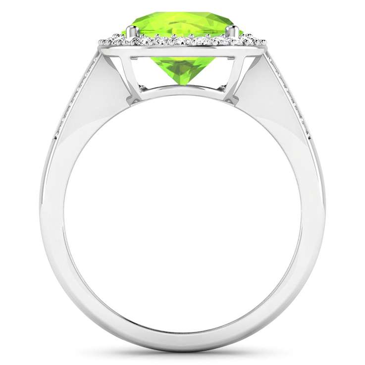 4.24 ctw Oval Green Peridot and Diamond 14K White Gold Split Shank Halo Ring