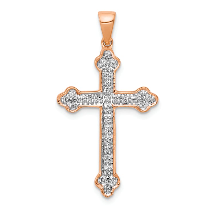 14k Rose Gold and Rhodium Over 14k Rose Gold Diamond Cross Pendant
