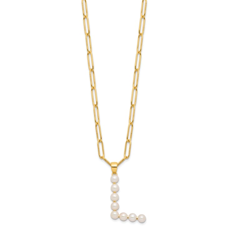 Gold Tone Sterling Silver 3-5.5mm Freshwater Cultured Pearl LETTER L
18-inch Necklace