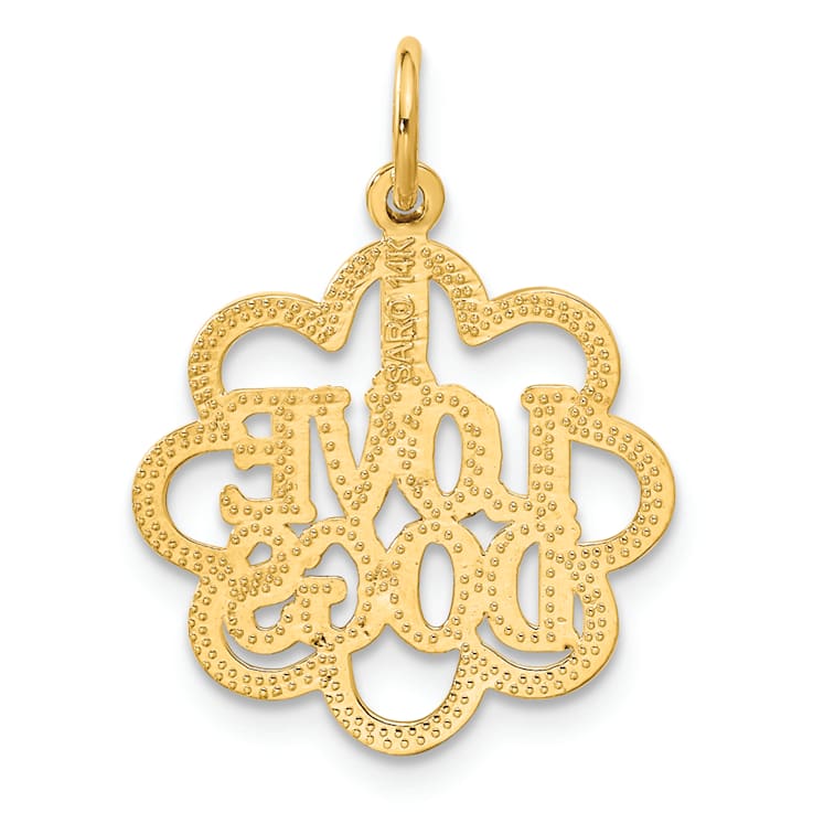 14k Yellow Gold Textured I Love Dogs Pendant