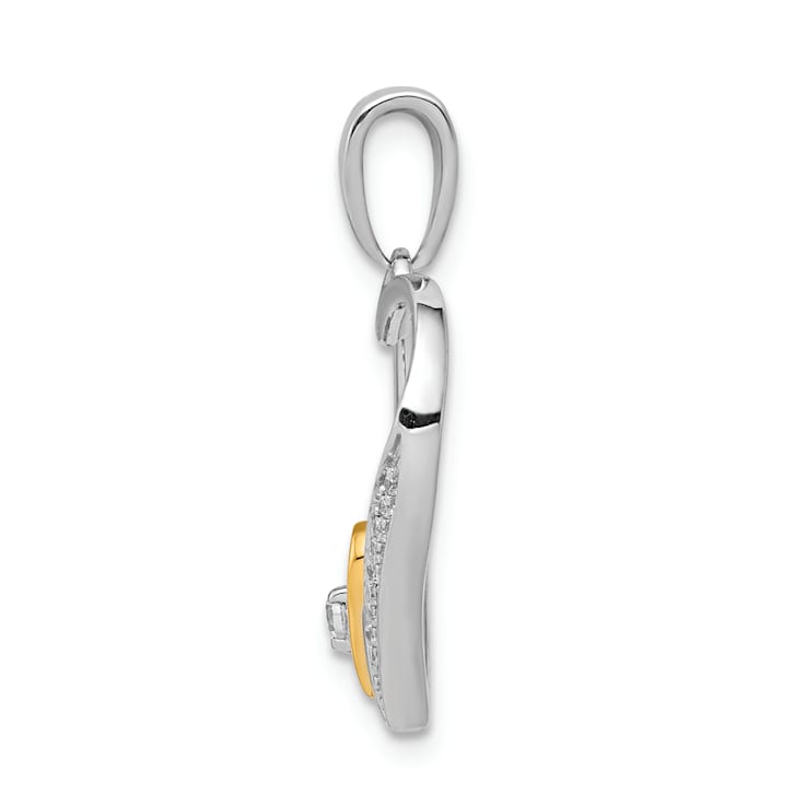 14k Yellow Gold and 14k White Gold Diamond Double Heart Pendant